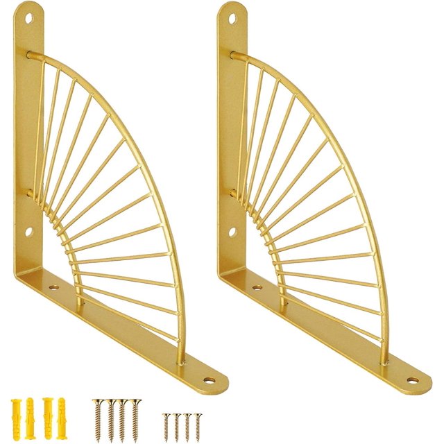 Juego de 2 soportes para estantes dorados, soporte de estante flotante de metal resistente para montaje en pared con tornillos para Ki
