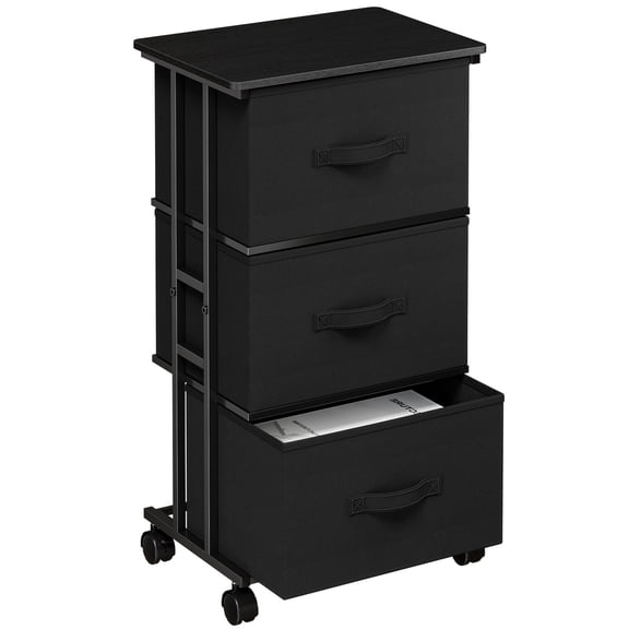 edx 3 Drawer Fabric Dresser Storage, Rolling Nightstand with Wheels, Mobile Cabinet for Bedroom, Entryway, Closets, Office, Black