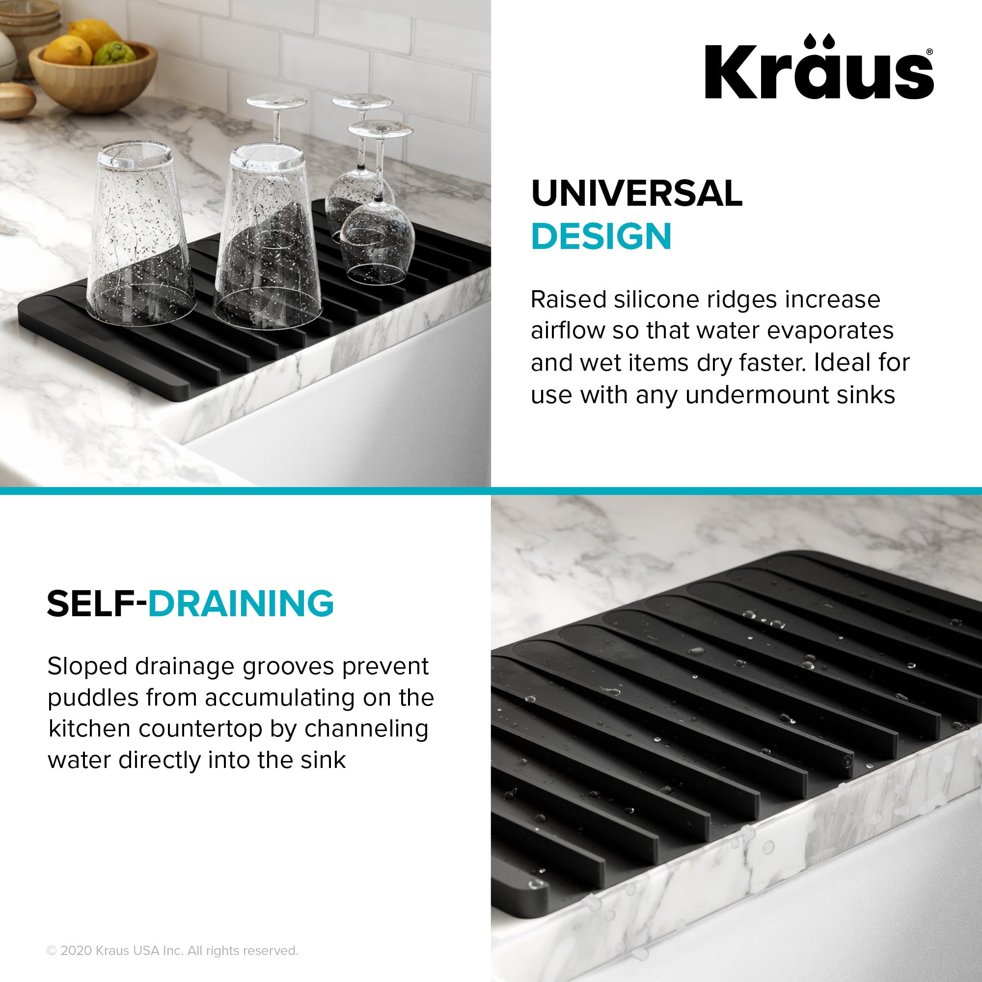 KRAUS Self-Draining Silicone Dish Drying Mat or Trivet for Kitchen Counter in Dark Blue