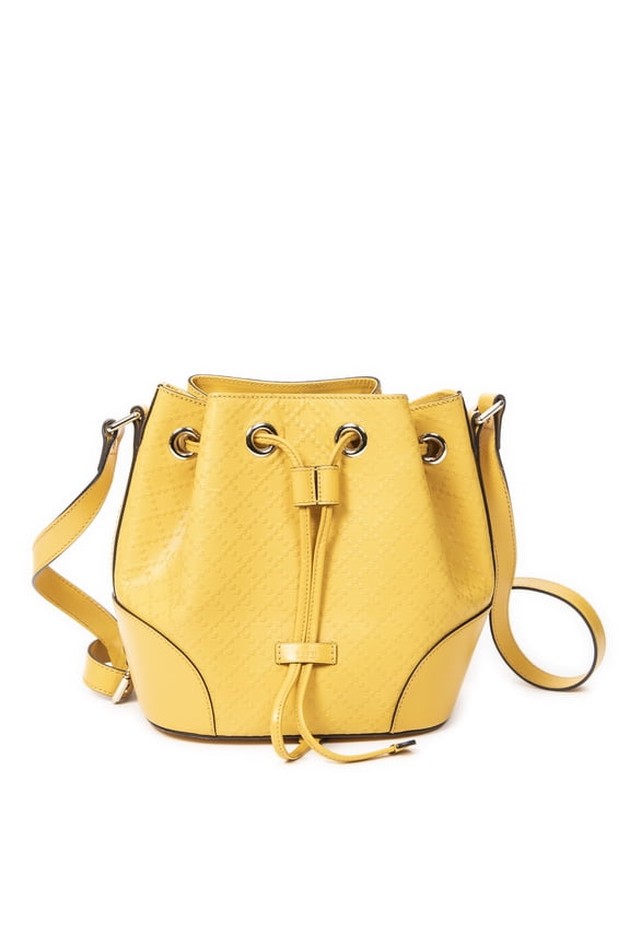 Pre-Owned Gucci Yellow Drawstring Bucket Shoulder Bag Diamante Embossed Leather