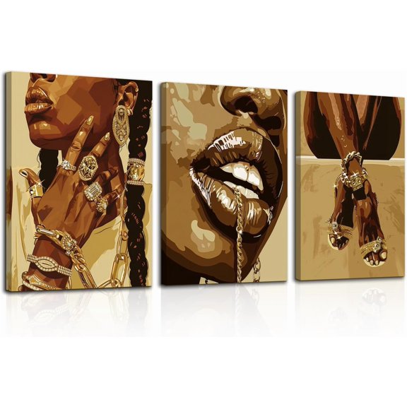 Hieng Black Woman Art Printing, Black Girl Wall Art, Black Female Pictures Fashion Abstract African American Wall Decor for Home Bedroom Unframed