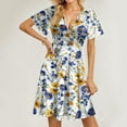 thumbnail image 4 of XUNKUSGA Summer Dresses for Women 2025 Short Sleeve Deep V Neck Mini Dresses Fashion Floral Print Tummy Control Beach Sundresses, 4 of 7