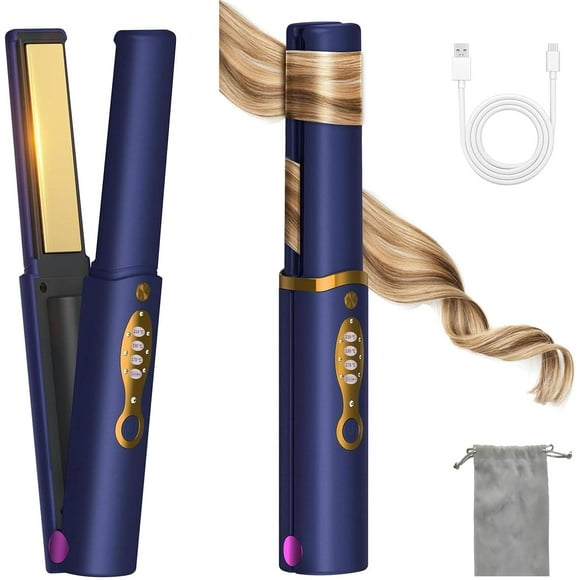 OBEST Fer à Lisser et à Friser Sans Fil 2 en 1 avec Plaque en Titane, Fer Plat de Voyage Portable avec Température Réglable et Chauffage Rapide, Strai Rechargeable
