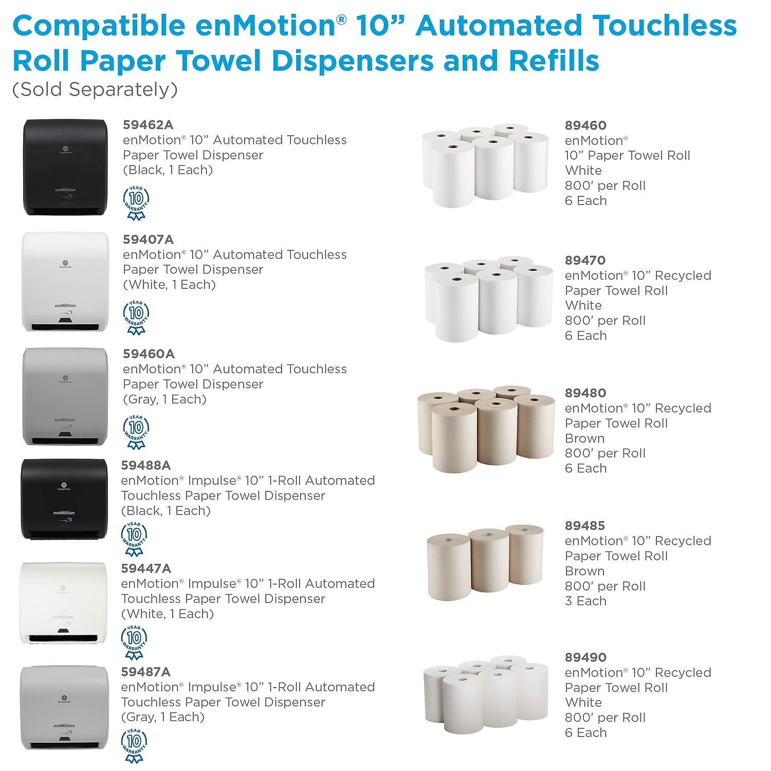 Georgia-Pacific Paper Towel Roll,800,White,PK6  89470