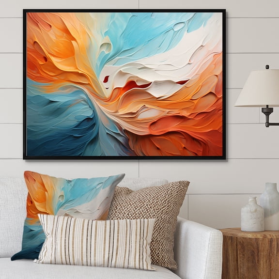 Designart "Teal Orange Bold Abstract Flow composition I" Abstract Collages Floater Framed Canvas Wall Art