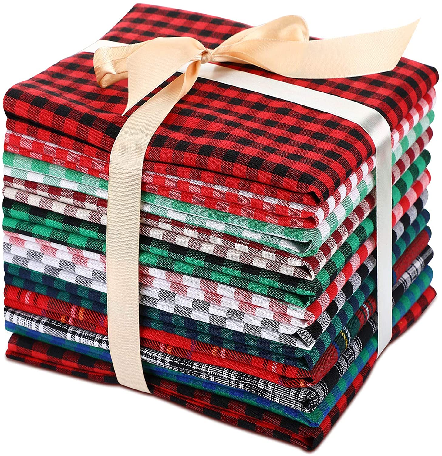 12 Pieces Buffalo Plaid Fat Quarters, Fabric Fat Quarters Bundles 19.5