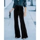 thumbnail image 4 of Pantalones de mujer cintura alta pantalones de color puro pierna ancha casual cómodo para el hogar al aire libre negro M, 4 of 6
