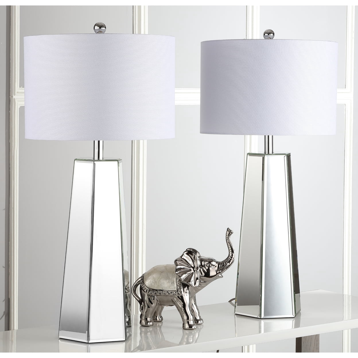 SAFAVIEH Janice 31.5 in. H Mirrored Column Table Lamp, Clear, Set of 2