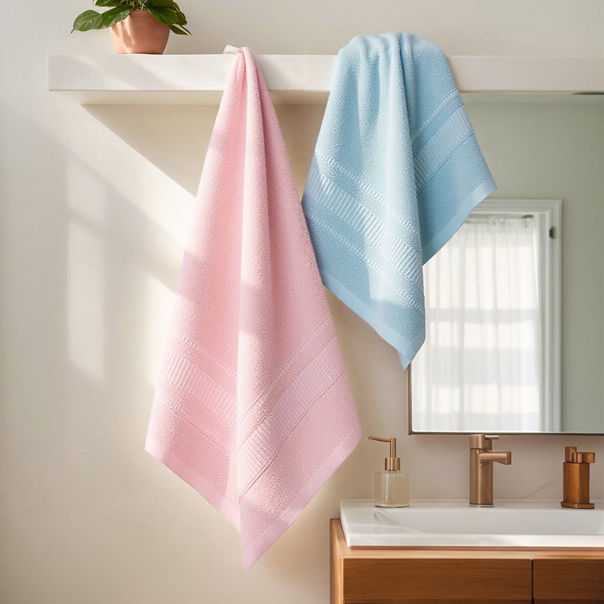 Unique Bargains Waffle Cotton Hand Towel Set of 2 for Bathroom Light Blue