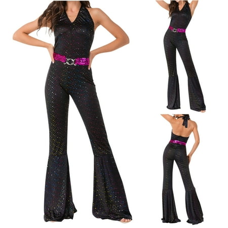 

JNGSA Matching Workout Sets For Women Comfy Sets For Women Woman Fashion Retro Disco Couple Nightclub Costumes Sleeveless V-Neck One-Piece Suit Clearance