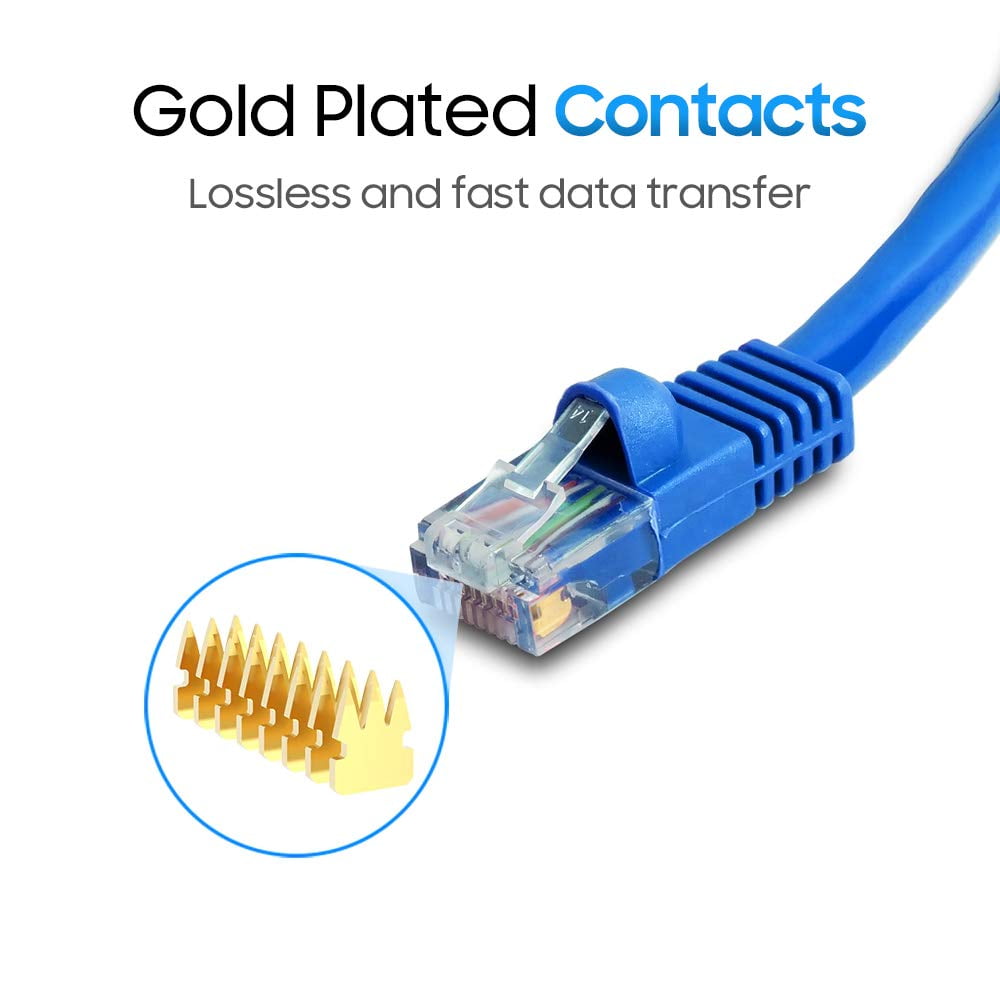 Cmple - 10 Pack Cat5e Ethernet Cable 7ft Computer Router Cables with RJ45 Connectors 1Gbps Ethernet Patch Cord 350Mhz Lan Wire - Blue