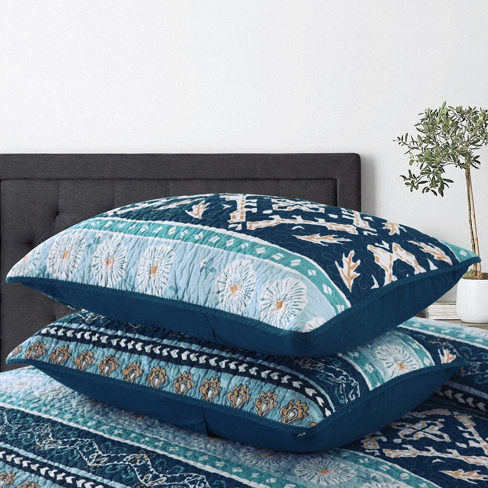 WannaToo Quilt King Size Comforter Cotton Bedding Set With Shams, Navy Blue