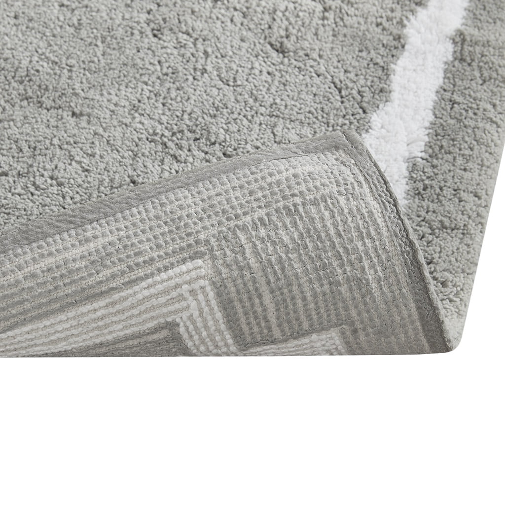 MAYEERTY Medium Pile Cotton Tufted Bathroom Rug, Grey, 24"W x 72"L