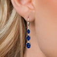 thumbnail image 3 of Gem Stone King 925 Sterling Silver Blue Created Sapphire 3 Stone Dangle Earrings for Women (6.40 Cttw, Gemstone September Birthstone, Oval 8X6MM, 7X5MM and 6X4MM), 3 of 6