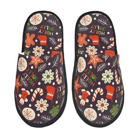 Balery Winter Holiday Christmas Slient Indoor Furry Fleece Comfort House Shoes Soft Non-Slip Home Shoes Cotton slippers House Slippers-- Large