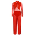 thumbnail image 3 of Kaerm Kids Girls Mesh Patchwork Metallic Long Sleeve Full Body Unitard Figure Skating Jumpsuit Red 6, 3 of 5
