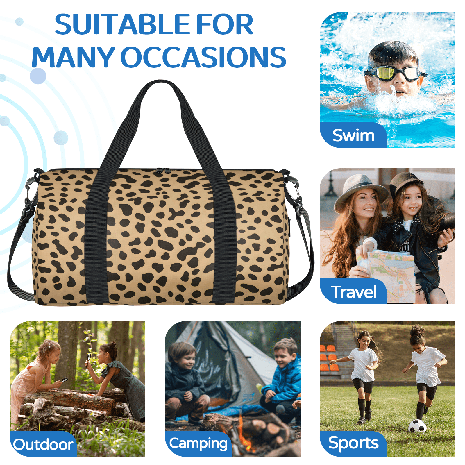Herdesigns Leopard Gym Bag for Women, Duffle Bag for Travel Sport, Lightweight Waterproof Carry on Weekender Overnight Dance Yoga Workout Bags