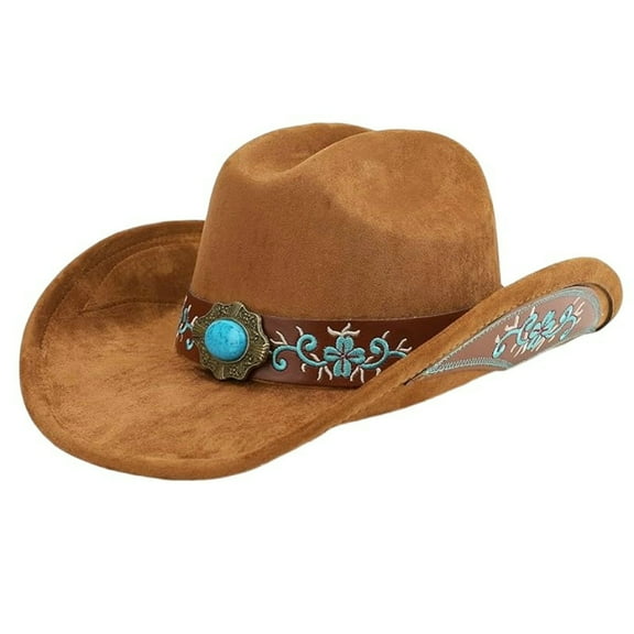 Men Women Western Cowboy Hat Shapeable Big Wide Brim Cowgirl Hat with Embroidery