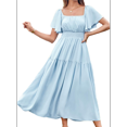 thumbnail image 2 of Women'S Summer Short Sleeve Square Neck Smocked Waist Casual Vacation Tiered Flowy Maxi Dress Light Blue M, 2 of 6