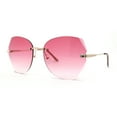 thumbnail image 2 of Womens Rimless Rhinestone Bevel Angular Lens Butterfly Sunglasses Gold Pink, 2 of 5