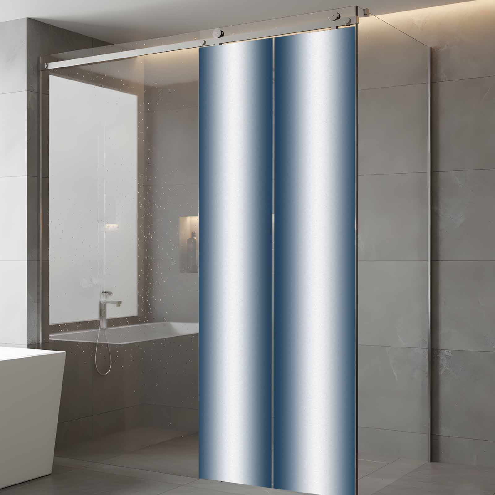 Ombre Dark Blue Window Privacy Film, Gradient White Abstract Minimalist Stripe Static Cling UV Sun Blocking Tint Film Heat Control Windows Films for Bedroom Bathroom, Window Stickers 23.6"x59"