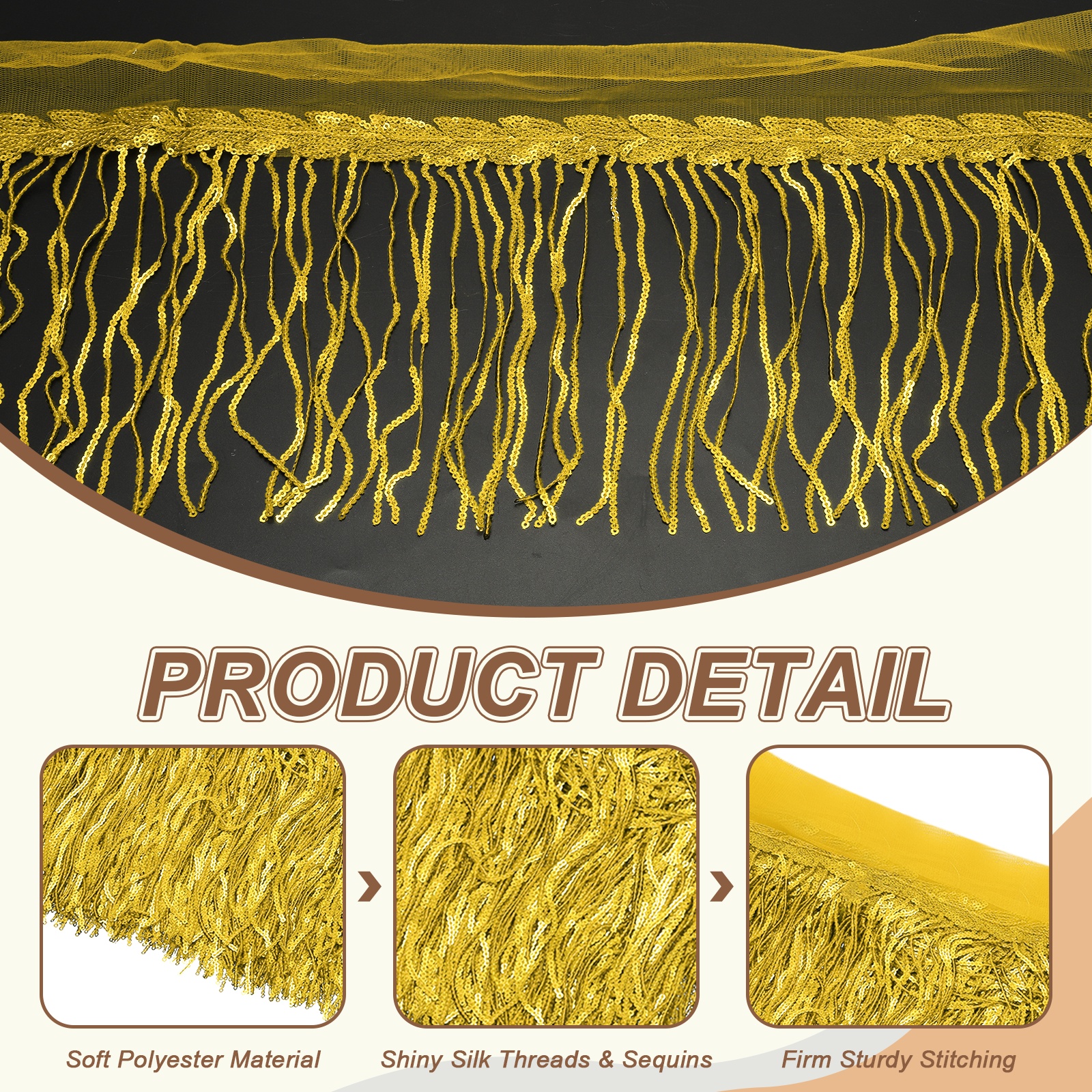Uxcell 10 Yards 10 Inch Shiny Sequined Tinsel Fringe Trim, Sparkling Spangle Curtain Fringe Paillette Lace Fabric Streamer for DIY Latin Dance Costume Clothing Birthday, Yellow