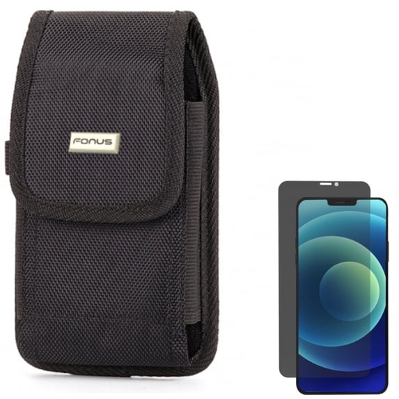 Case Belt Clip & Privacy Screen Protector for iPhone 12 Pro Max - Combo with Swivel Holster Rugged Cover & Tempered Glass Curved Anti-Spy Anti-Peep