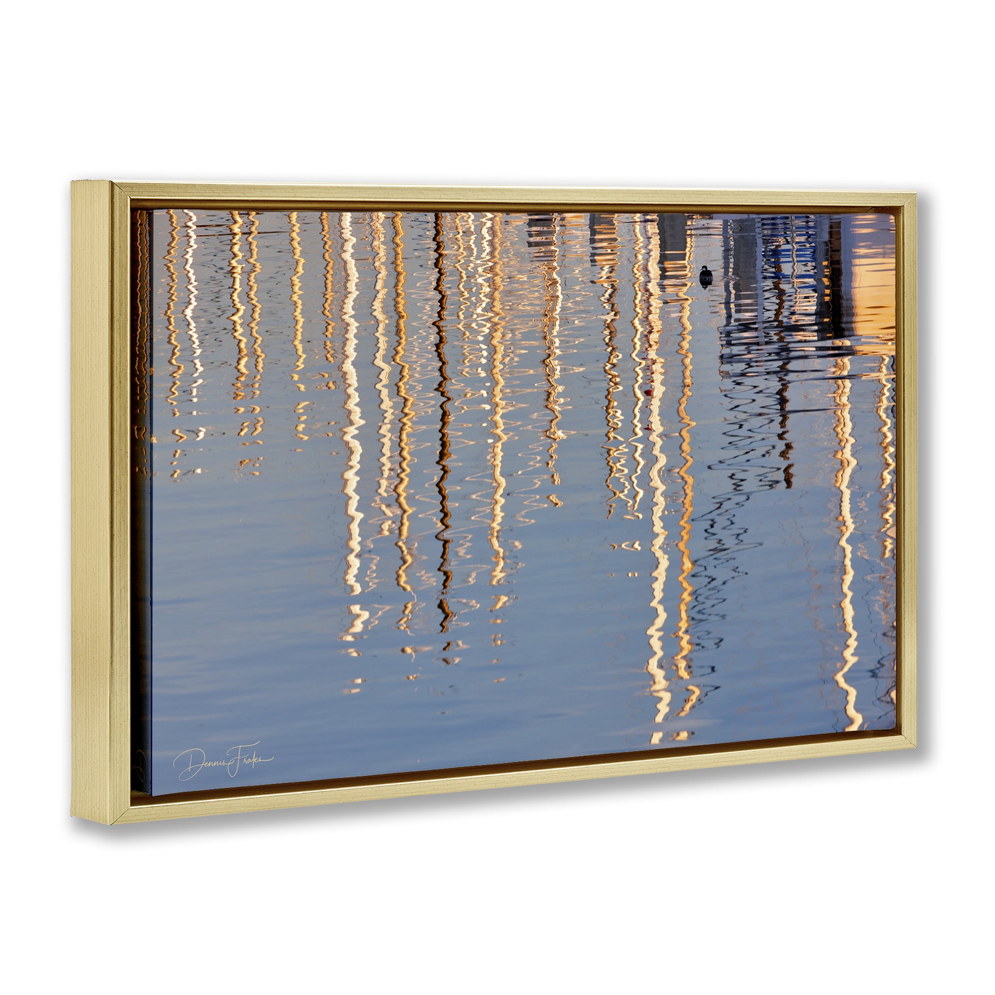 Stupell Industries Beach Post Reflections Coastal Photography Gold Floater Framed Canvas Art Print Wall Art, 31 x 21
