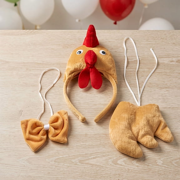 OULII Chicken Cosplay Accessory Set Chocolate Plush Headband Bow Tie Tail for Party