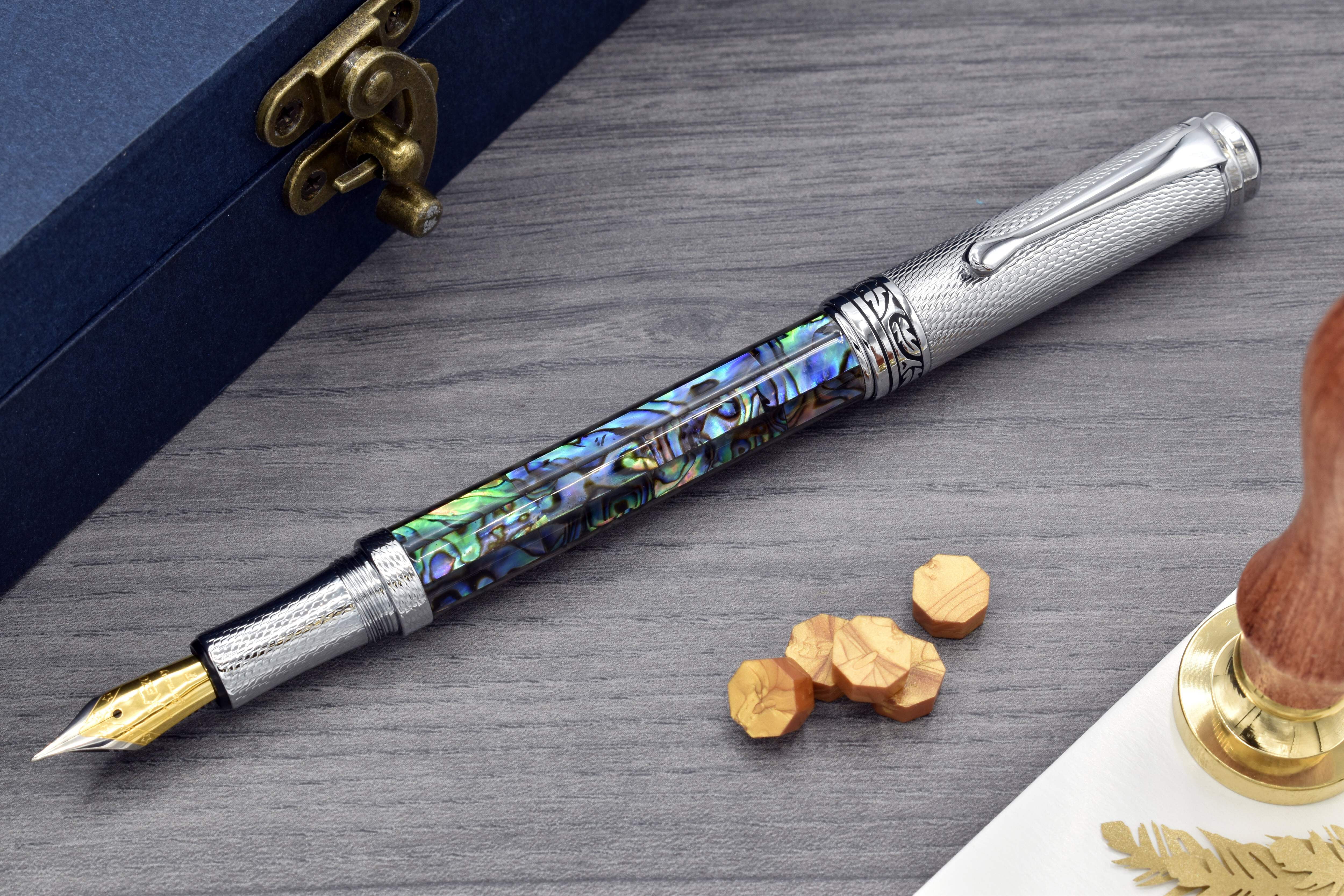 Xezo Xezo Maestro® Paua Abalone Sea Shell Fountain Pen (Fine Nib) - Chrome Plated