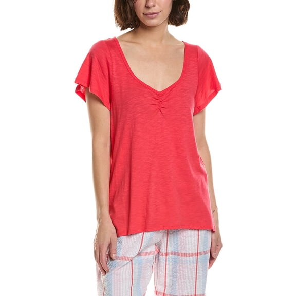 HUE womens Solid Shirred Pajama T-Shirt, l, Pink