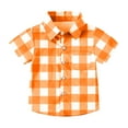 thumbnail image 4 of JTSRKL Boys Short Sleeve Plaid T-Shirts Loose Fit Casual Summer Button Down Shirts Lightweight Comfy Basic Cotton Tops with Pockets Orange 10-11 Years, 4 of 7