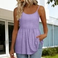 thumbnail image 1 of Craaazy Womens Solid Color Spaghetti Strap Tank Tops Casual Summer Scoop Neck Blouse with Eyelet Detail Ruffled Hem Trendy Tees for Daily Wear, Summer Beach, 1 of 5