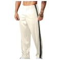 thumbnail image 2 of YLSDY Men's Track Pants Striped Elastic Waist Trousers Straight Leg Comfy Sport Pants Loose Fit Leisure Jogging Bottoms Athletic Fitness Trackpants Beige M, 2 of 7