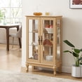 thumbnail image 4 of 2 Doors Curio Cabinet with Tempered Glass Doors, Curio Cabinets with Mirrored Back Panel and Adjustable Shelves, Lighted Display Cabinet for Home, Office Light Bulb Included, 4 of 15