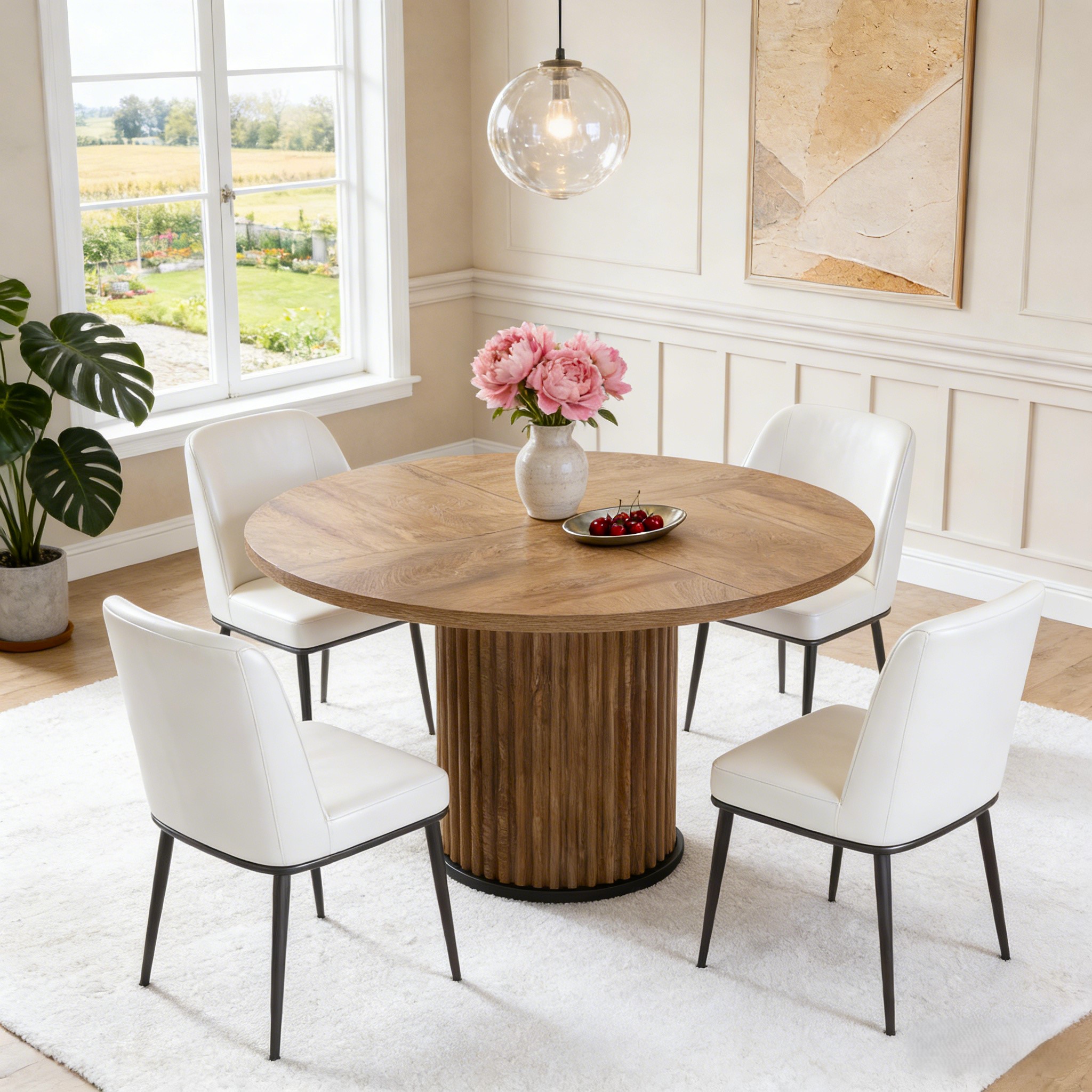 Fnova 47.24" Round Dining Table, Wood Coffee Table for 4 People, Modern Farmhouse Kitchen Table for Dining Room (Chairs Not Included)