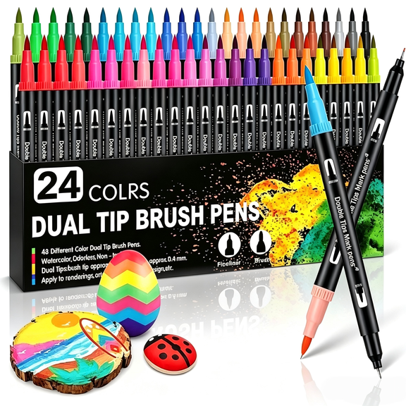 Dual Brush Marker Pens,24 Colored Markers,Coloring Markers for Adult, Sketching, Drawing, Journaling Art Marker Set