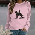 thumbnail image 2 of Bcresic Women Tshirt Cowboy Silhouette Graphic Tops Comfy Long Sleeve Shirts Round Neck Blouses Trendy Tunic Sweatshirts Top Juniors Spring Tees 2025,#09_Crewneck Tee Pink,Large, 2 of 4