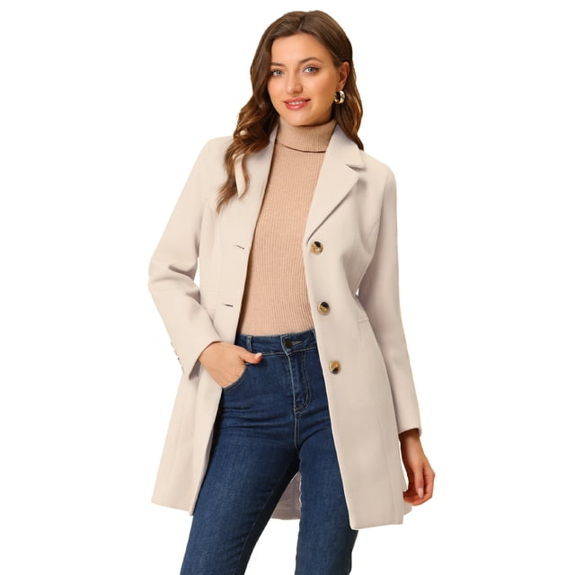Abrigos largos de invierno con solapa con muesca y un solo pecho para mujer Gran Blanco XS
