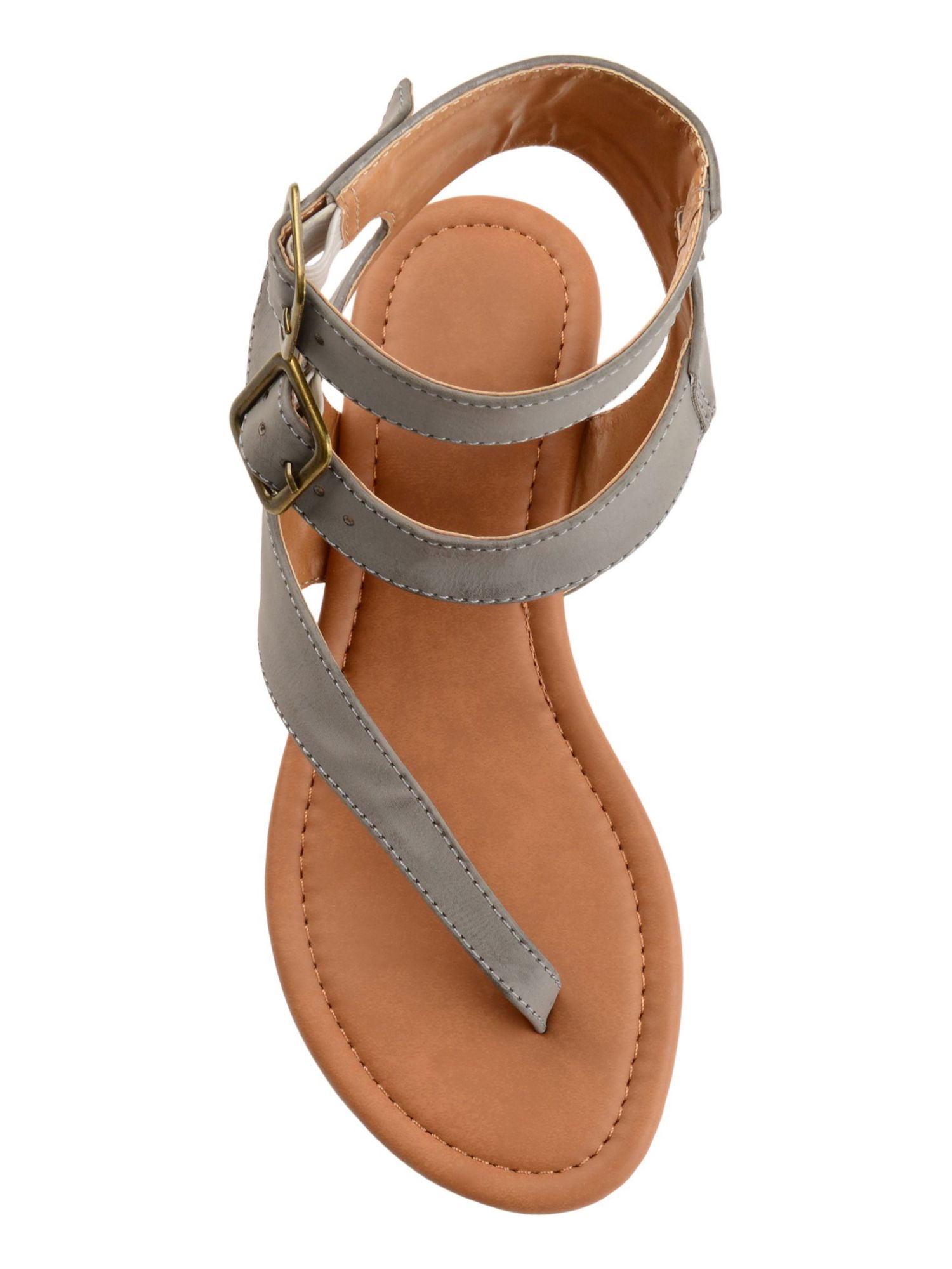 JOURNEE COLLECTION Womens Gray Double Ankle Straps Asymmetrical Padded Kyle Round Toe Buckle Leather Thong Sandals 8 M