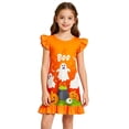 thumbnail image 2 of Uobin Girls Halloween Flutter Sleeve Nightgown Fun Cartoon Holiday Print Loose Soft Comfortable Loose Fit Kids Loungewear Sleep Dress, 2 of 4