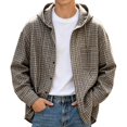 thumbnail image 2 of Plaid Shirt Jacket Men Fall Winter Long Sleeve Loose Casual Button Down Drawstring Hooded Shirt Work Shirts Outerwear, 2 of 7