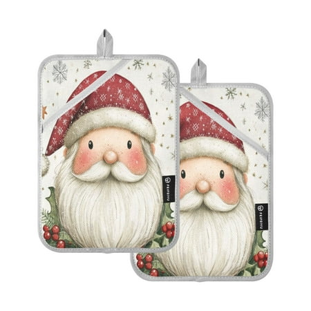 

Two Pieces Of Square Heat Insulation Pad Oven Mitts 7x9.8 Inch Oven Microwave Kitchen Cooking Baking Cute Bearded Santa Claus