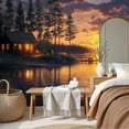 thumbnail image 6 of Peel and Stick Wallpaper Wall Murals Sunset Log Cabin Pine Trees Lake Pier Realistic 69"H x 96"W Removable Wall Paper Self-Adhesive Wall Decor for Bedroom Living Room Nursery, 6 of 7