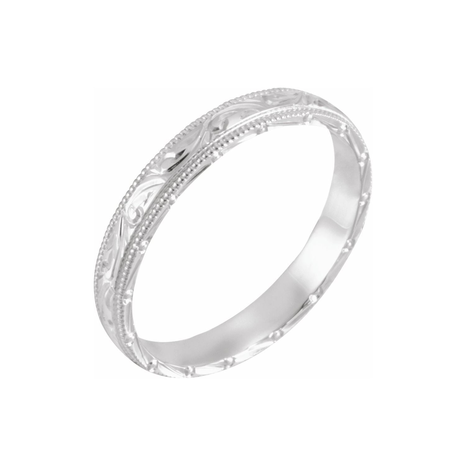 3mm Milgrain Wedding Ring In 18k White Gold