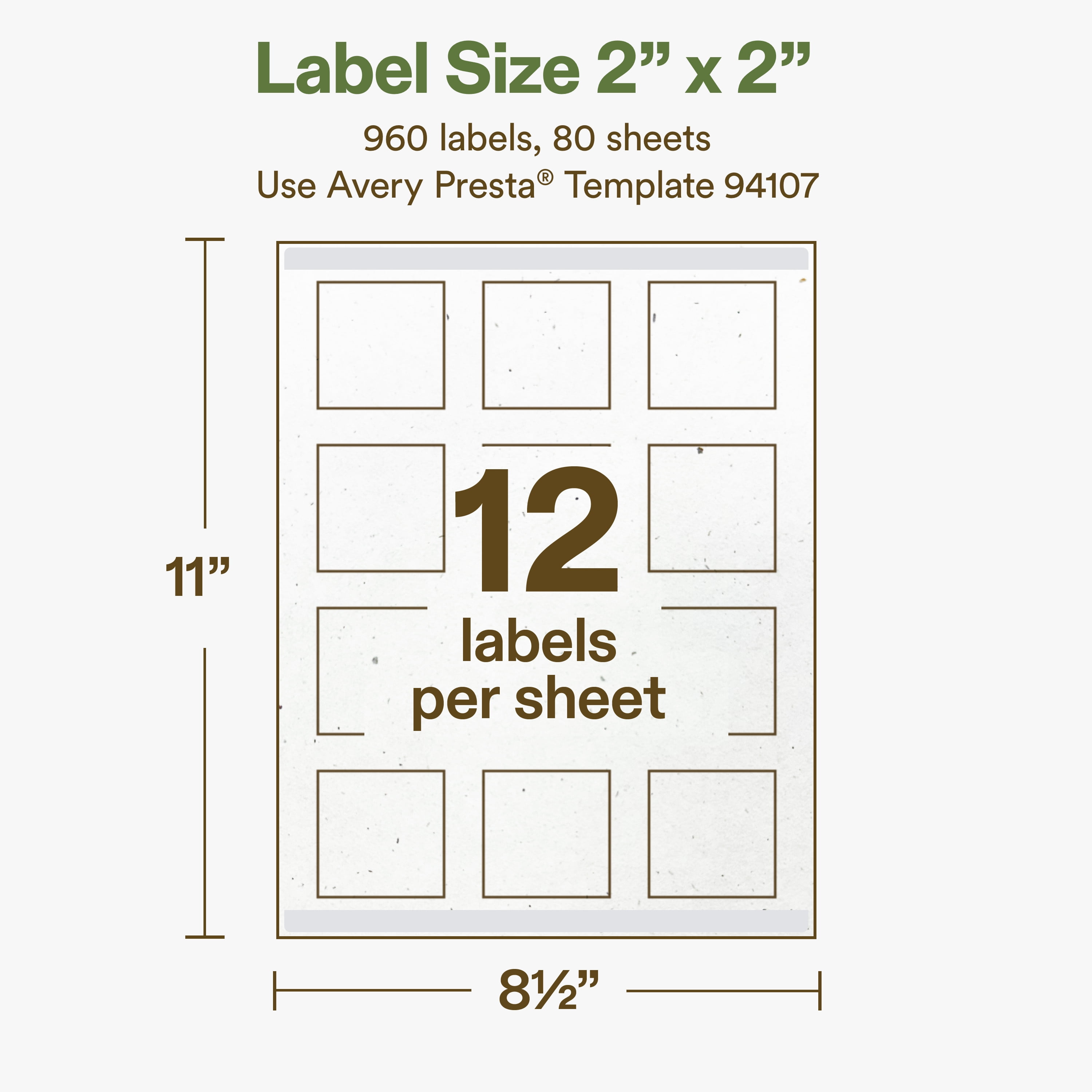 Avery Square Hemp Labels, 2" x 2", Off-White, 960 Labels Total