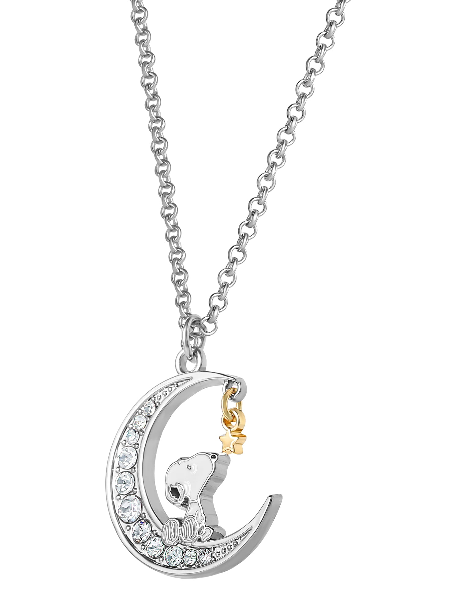 Peanuts Snoopy Moon & Star Pendant Necklace with Adjustable Chain for Versatile Wear