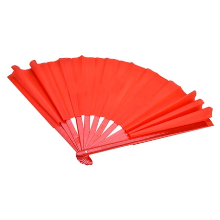 M Buder Tai Chi Martial Arts Fan, Kung Fu Bamboo Silk Dance Practice Training Performance Prop with Red Rib, Premium Handheld Folding Gear for Self Defense and Competition, 14.2 Inches / 36 cm
