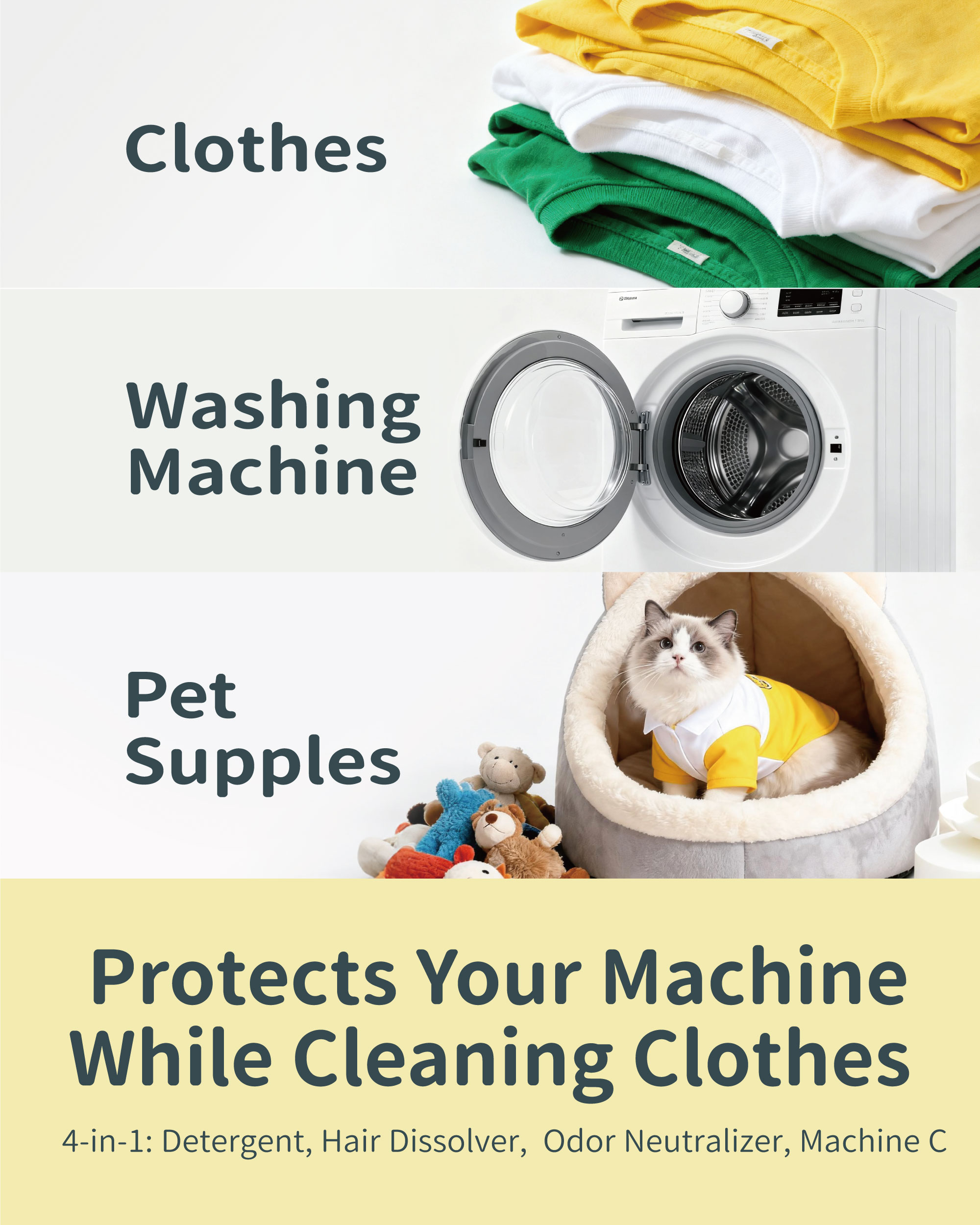 FurGone Pet Hair Odor & Stain Remover for Laundry, 96.7% Hair Dissolution, Based Powder Detergent for Clothes, Bedding, Effective Dog & Cat Hair Remover, 6-Month Supply, HE/Top/Front-Load Compatible
