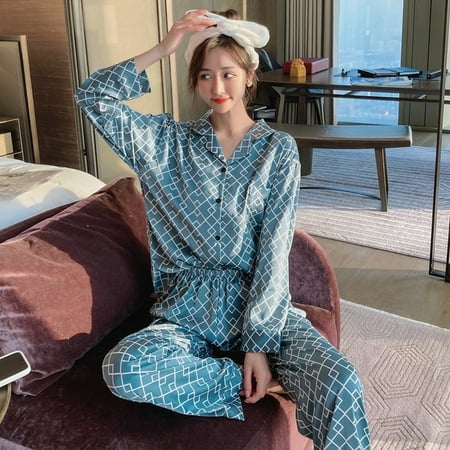 

DanceeMangoo Sexy Sleepwear Silk Fabric Plus Size Women Sleepwear Summer Pajamas Princess Style Loose Version Pajama Set